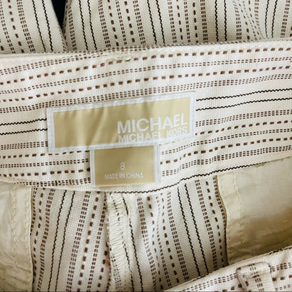 Michael Kors cream brown striped boot cut flare preppy light academia pants 8 - Picture 7 of 9